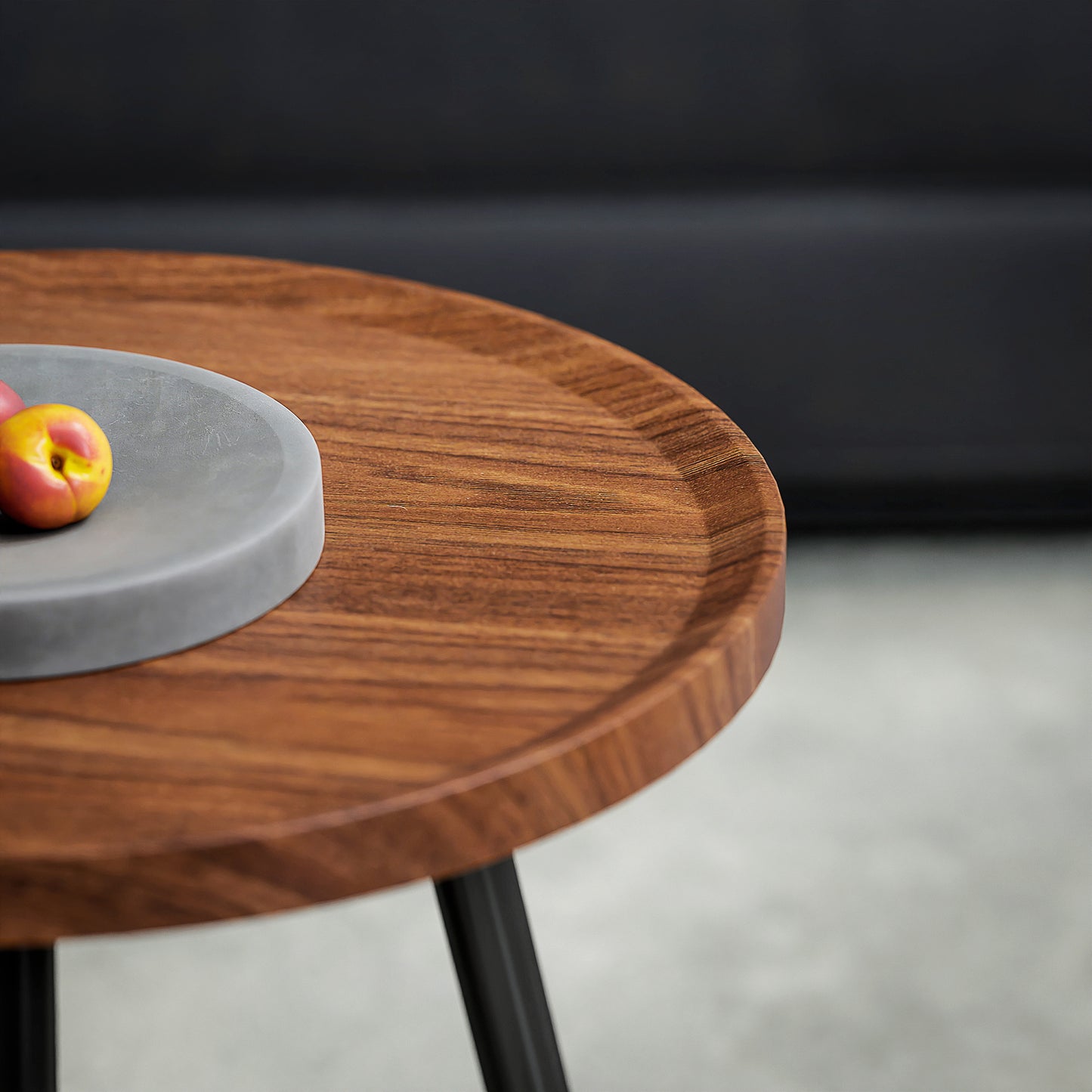 2 80cm Sofa Side Table Set of 2 with Metal Legs, Chestnut Wood Effect