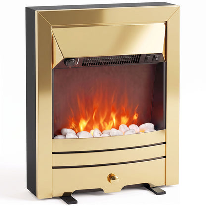 2000W Freestanding or Inset Electric Fire with Pebble Effect - Gold Tone