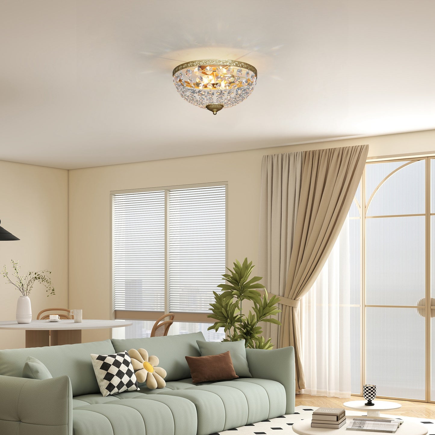 Chandelier Crystal Ceiling Light with E14 Base 2-Lights, Gold