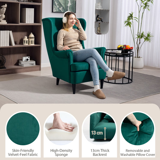 Wingback Chair, Modern Accent Chair for Living Room Bedroom, Green
