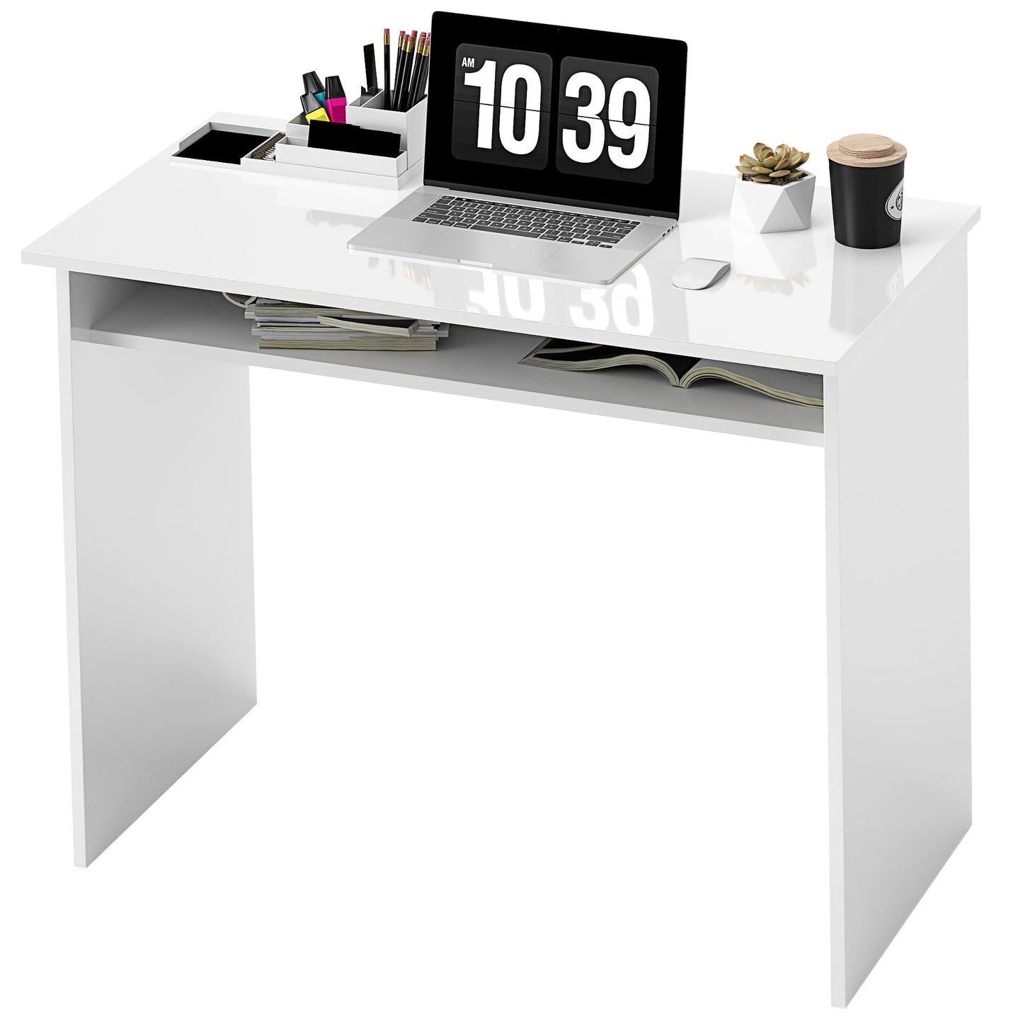 Computer Desk Writing Table Study Workstation Storage High Gloss White