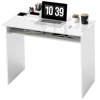Computer Desk Writing Table Study Workstation Storage High Gloss White
