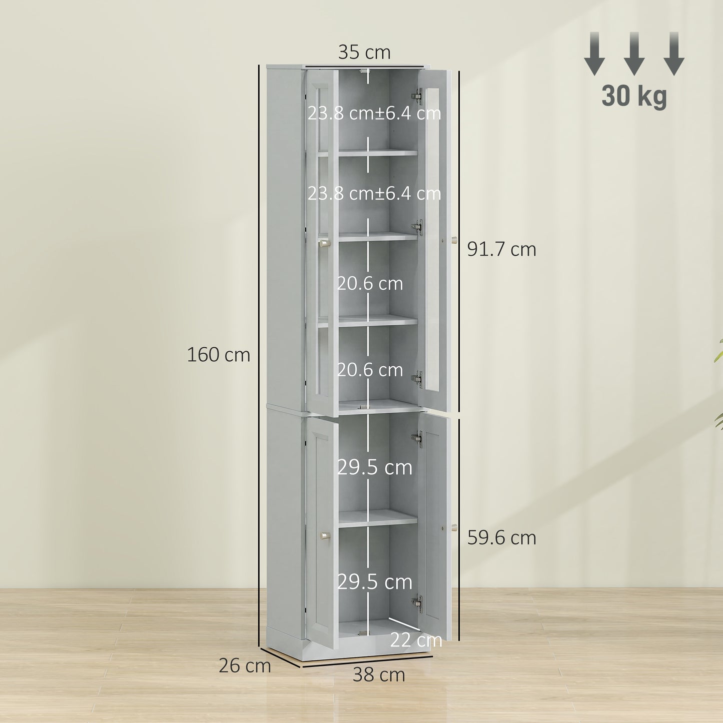Tall Bathroom Storage Cabinet, 6-Tier Bathroom Cabinet, Dusty Blue