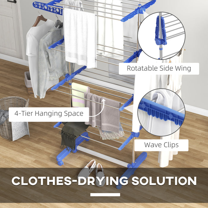 4-Tier Large Clothes Airer Stainless Steel Clothes Drying Rack Blue