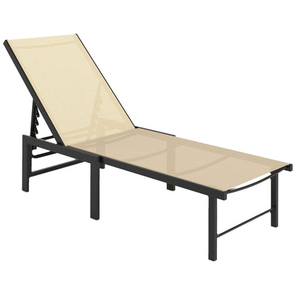 Sun Lounger, 5-Level Reclining Sunbed, Khaki