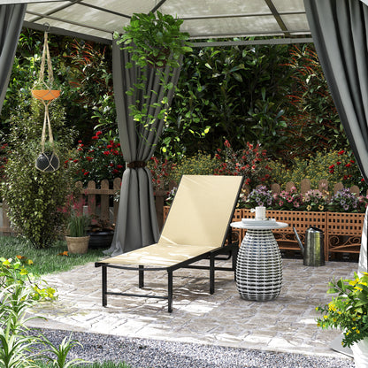 Sun Lounger, 5-Level Reclining Sunbed, Khaki