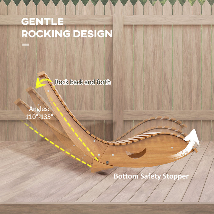 Outdoor Rocking Chair w/ Slatted Seat, Wooden Rocking Chair, 130cm x 60cm x 60cm, Teak