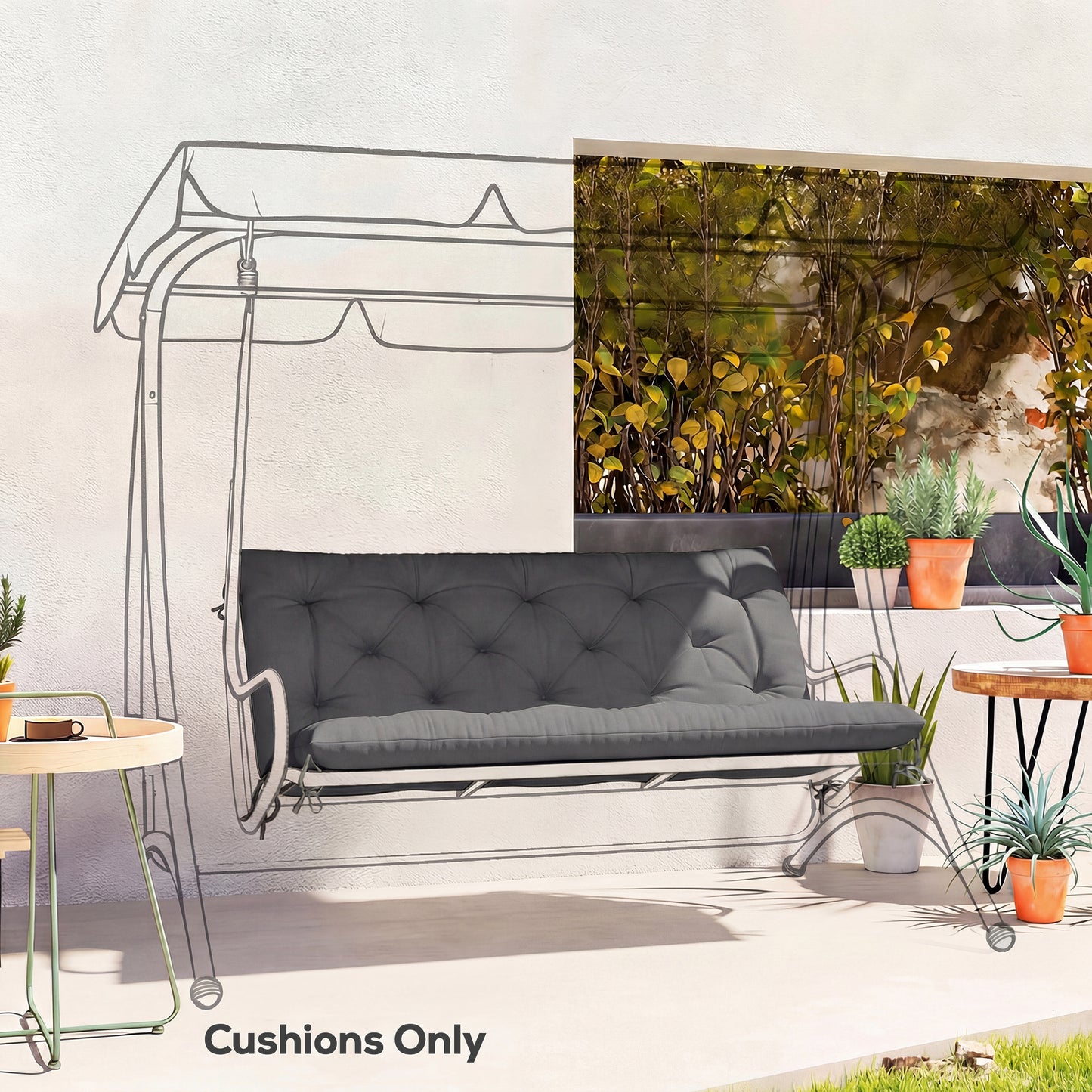 Garden Bench Cushion, Seat Pad with Ties, Black