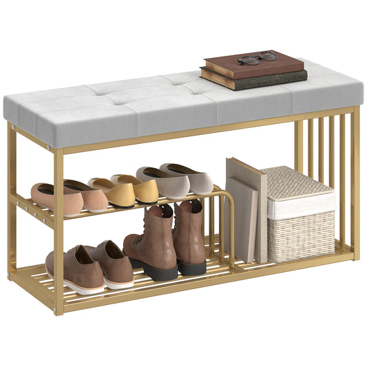 Shoe Storage Bench with Seat Cushion Tufted Shoe Rack Bench Grey
