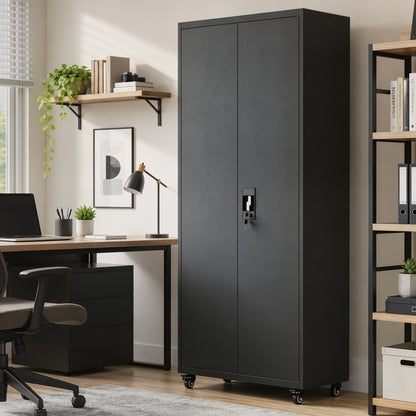 Metal Storage Cabinet with Removable Wheels and Adjustable Shelves