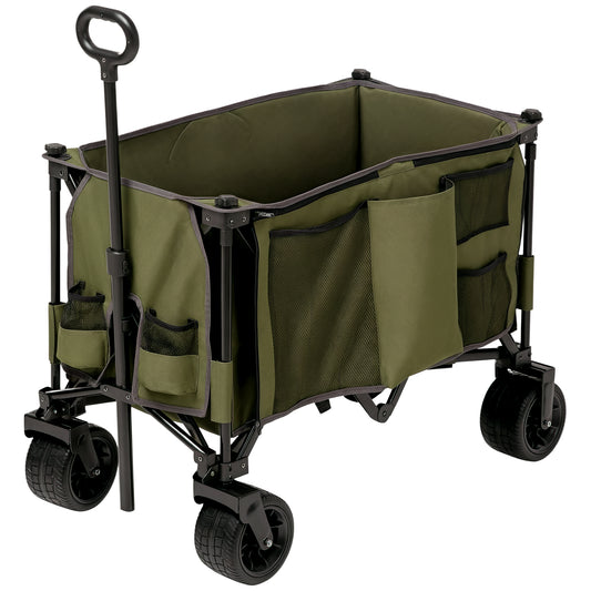 Folding Wagon Garten Cart Collapsible Camping Trolley on Wheels, Green