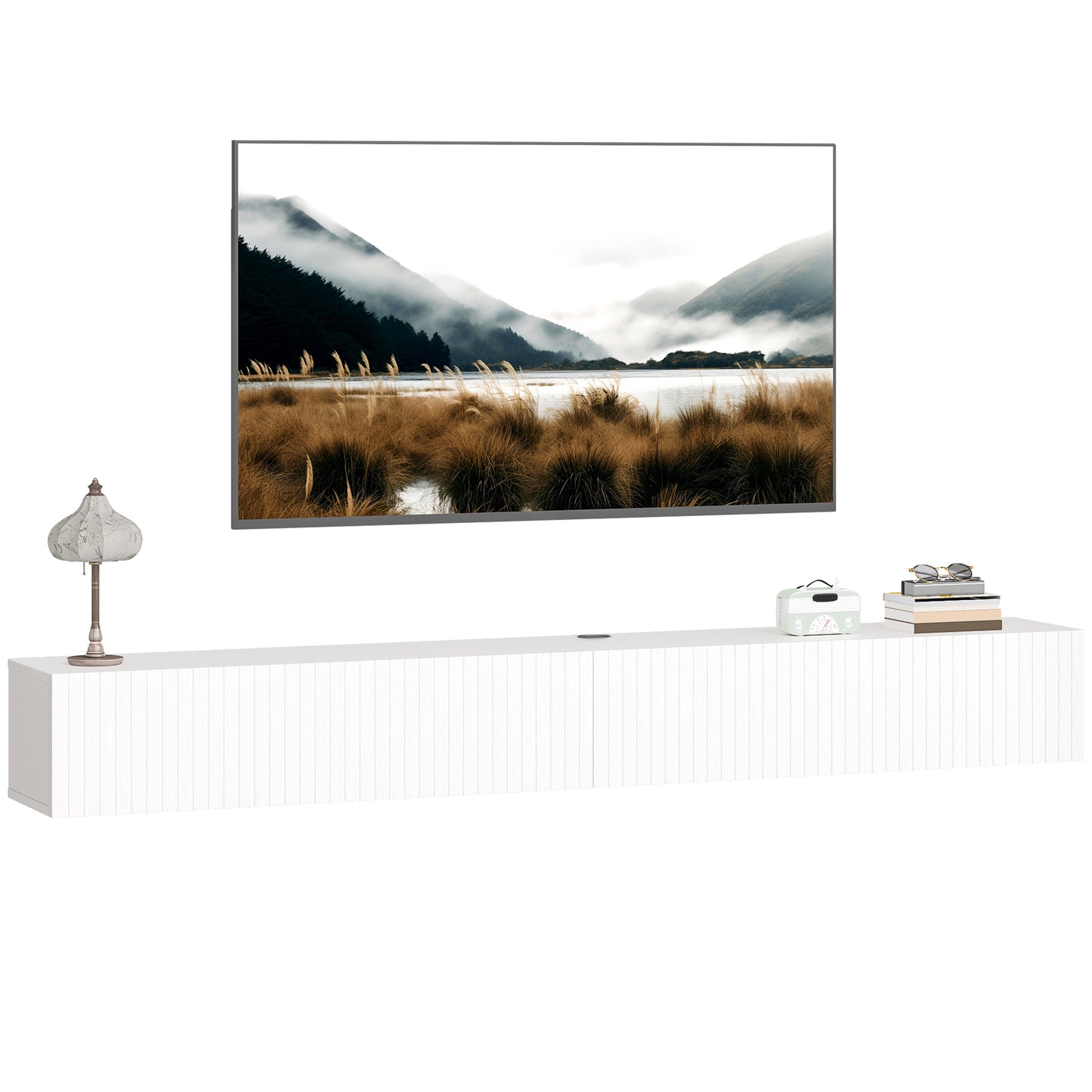 Wall Mount TV Stand Cabinet with Fluted Flip-Down Doors