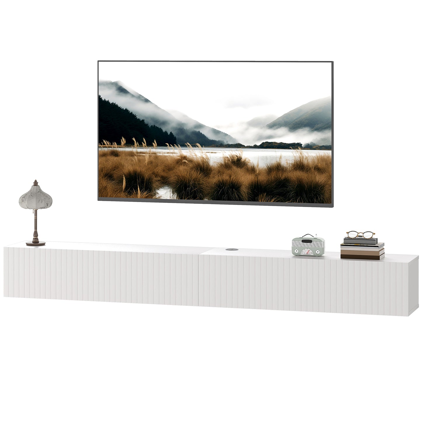 Wall Mount TV Stand Cabinet with Fluted Flip-Down Doors