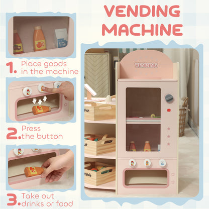 Kids Grocery Store, Pretend Play Shop with Cash Register, Pink