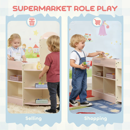 Kids Grocery Store, Pretend Play Shop with Cash Register, Pink