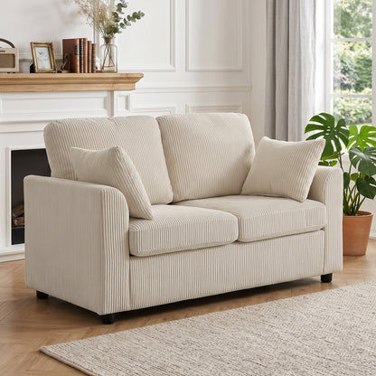 2 Seater Sofa, Corduroy Small Couch with Spring Cushion, Beige