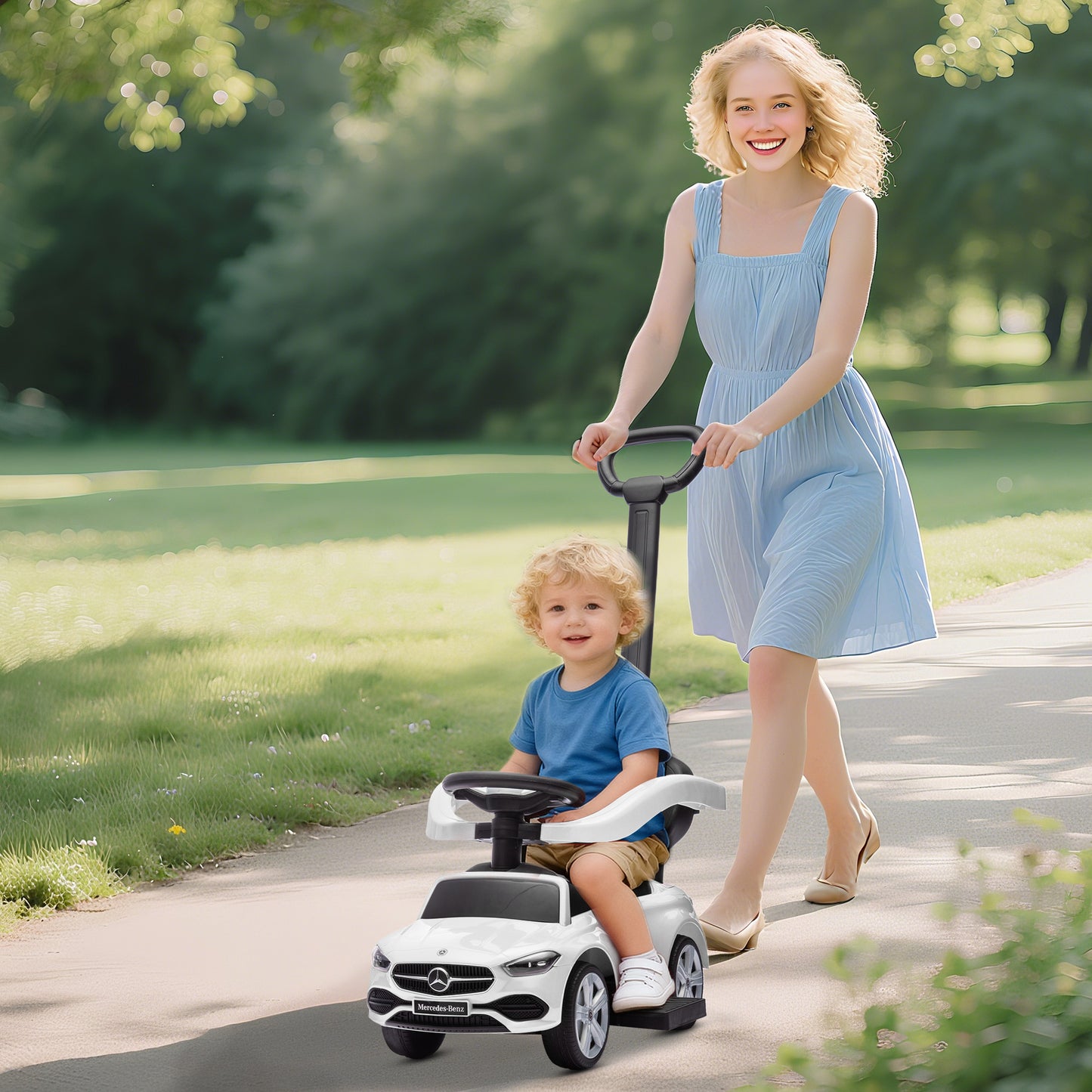 2 in 1 Baby Ride on Push Car Mercedes-Benz C-Class Licensed, White