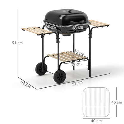 Charcoal Barbecue Grill Portable BBQ with Lockable Lid, Vent, Black