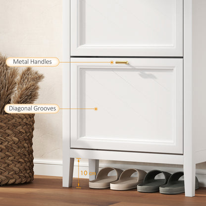 Shoe Cabinet with 2 Flip Drawers, Narrow Shoe Storage Cabinet, White
