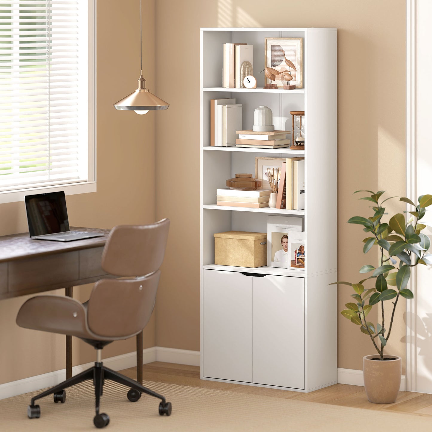 2 Door 4 Shelves Bookcase Wooden Storage Cabinet Display Unit White