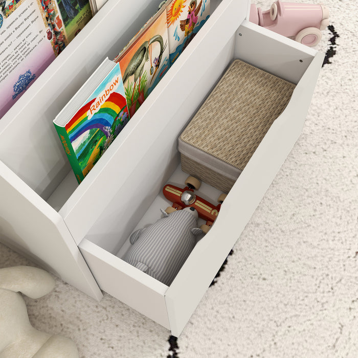 Kids Bookcase w/ 3 Tier Shelves, Drawer, for Bedroom, Nursery, White