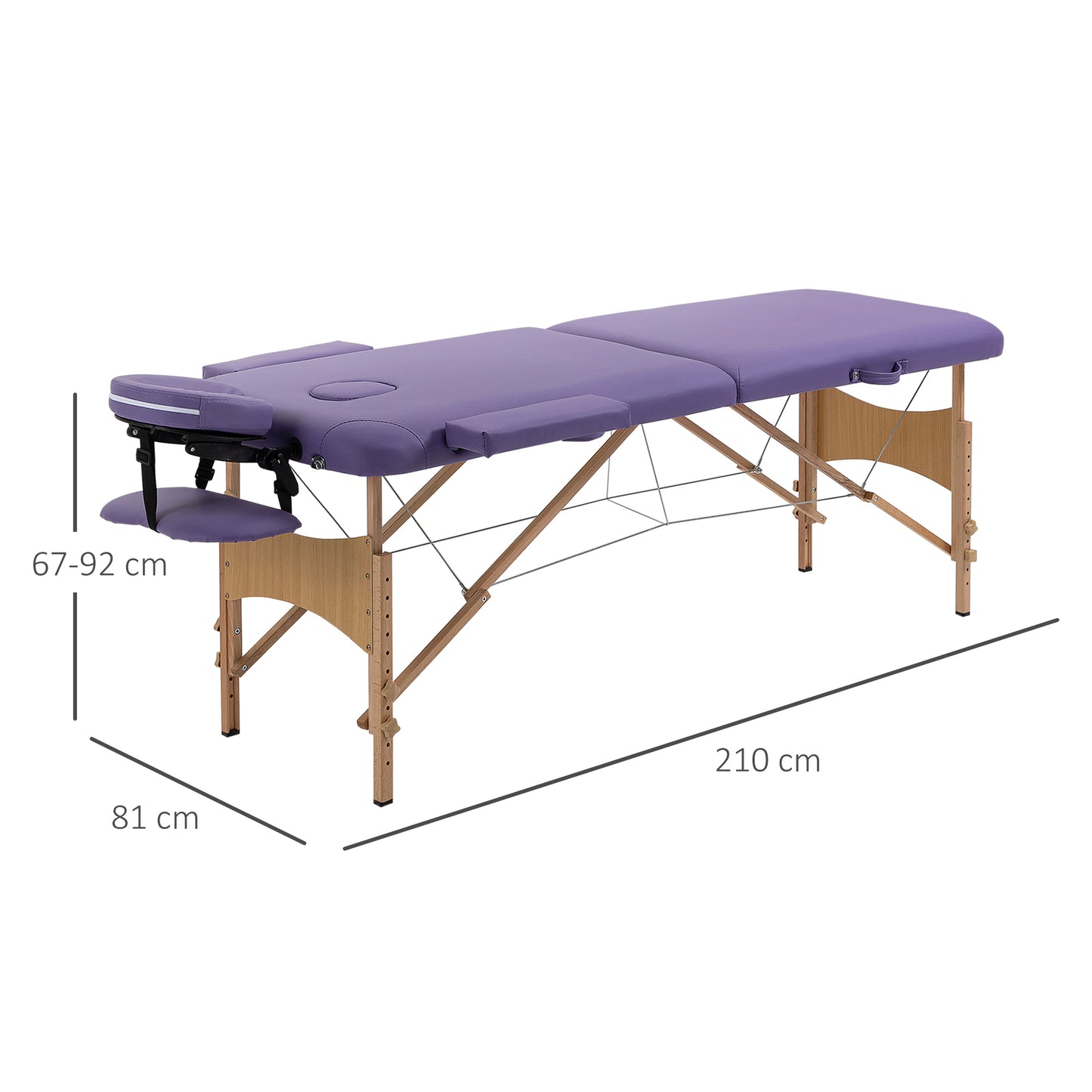 Portable Massage Bed, Folding Spa Beauty Massage Table with 2 Sections, Carry Bag and Wooden Frame, Purple