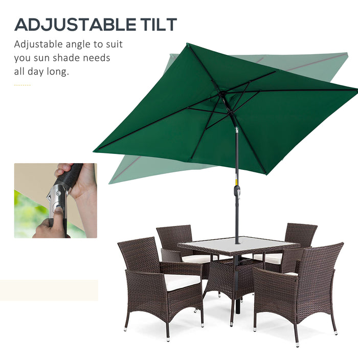 3x2m Patio Parasol Garden Umbrellas Canopy with Aluminum Tilt Crank Rectangular Sun Shade Steel, Green