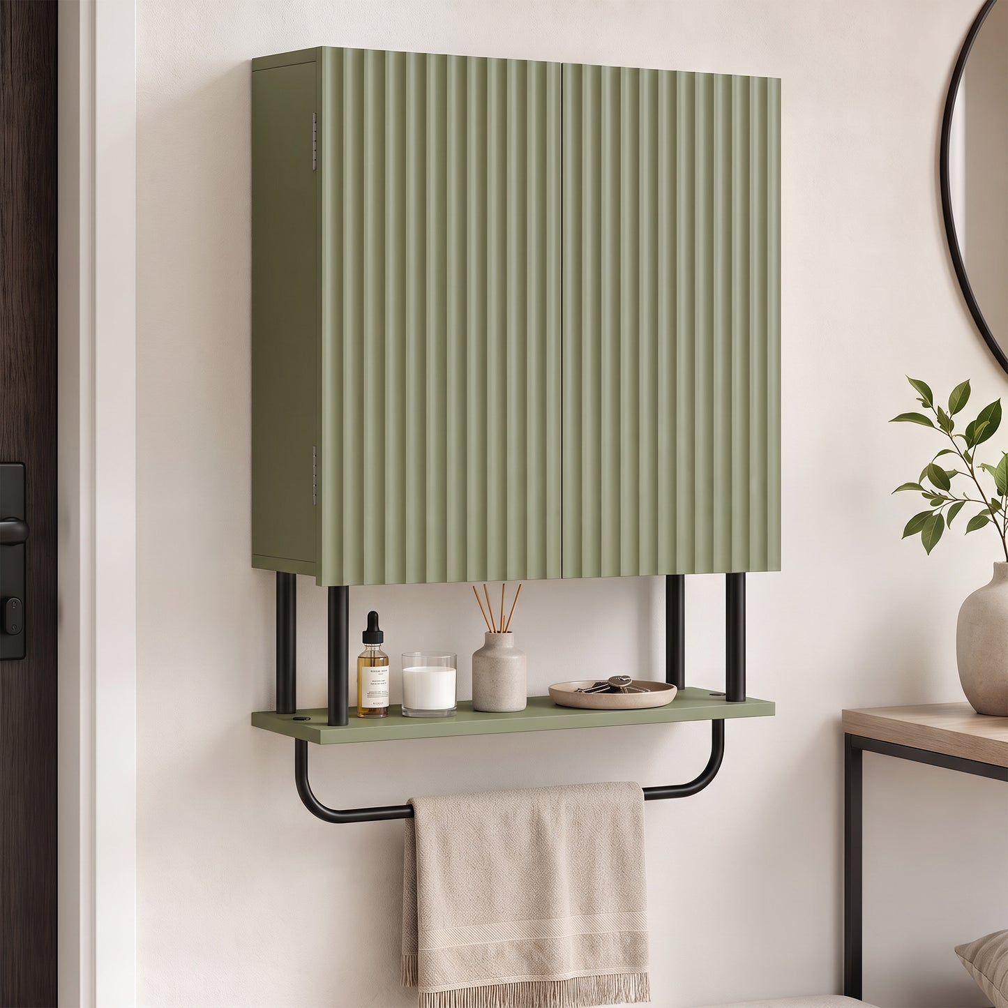 Modern Bathroom Wall Cabinet with 2 Wavy Doors Green