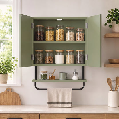 Modern Bathroom Wall Cabinet with 2 Wavy Doors Green