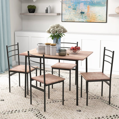 5 Piece Dining Table and Chairs Set, Space Saving, Brown and Black
