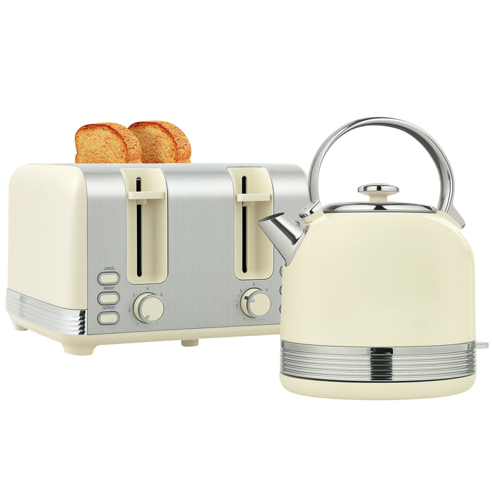 1.7L 3000W Fast Boil Electric Kettle and 4 Slice Toaster Set, Cream