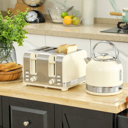 1.7L 3000W Fast Boil Electric Kettle and 4 Slice Toaster Set, Cream