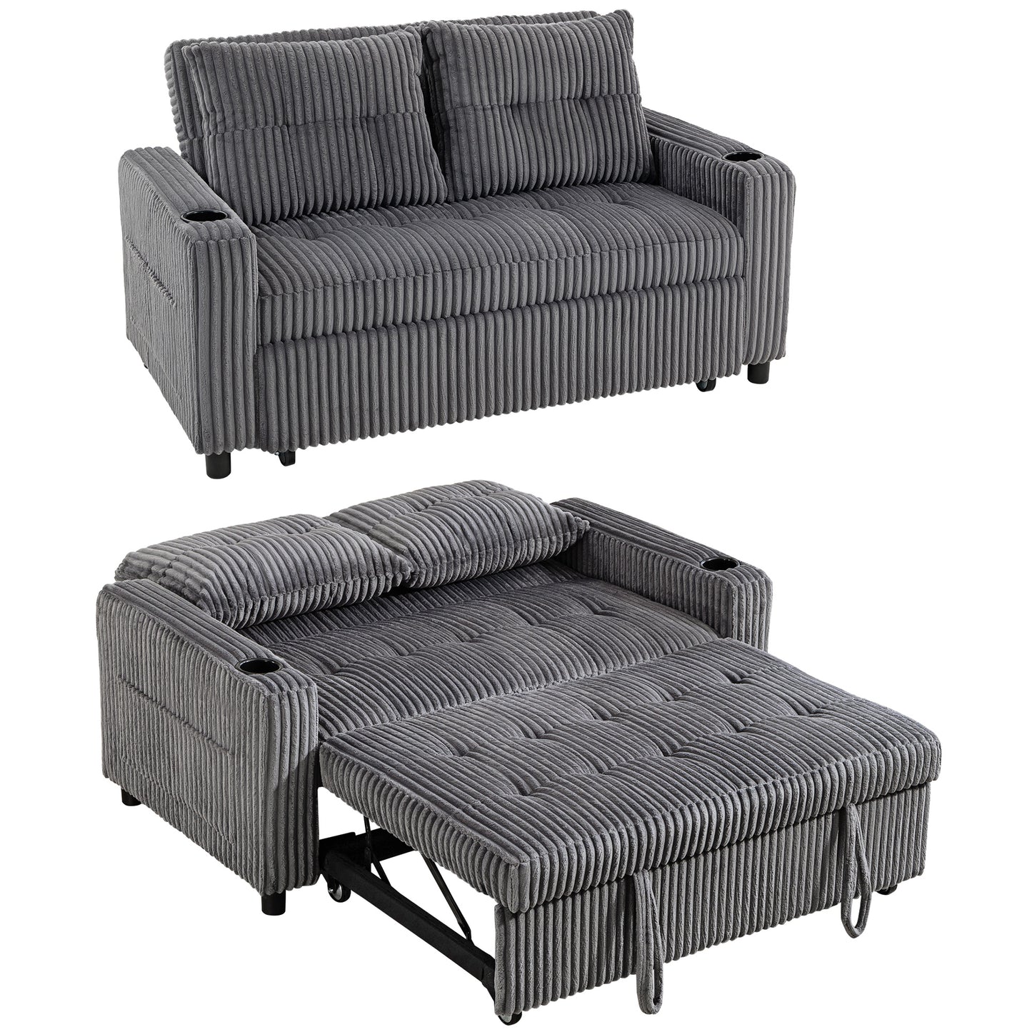 2 Seater Sofa Bed, Click Clack Pull Out Bed Settee, Charcoal Grey