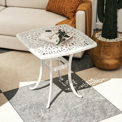 54 x 54cm Aluminium Outdoor Garden Side Table w/ Umbrella Hole, White