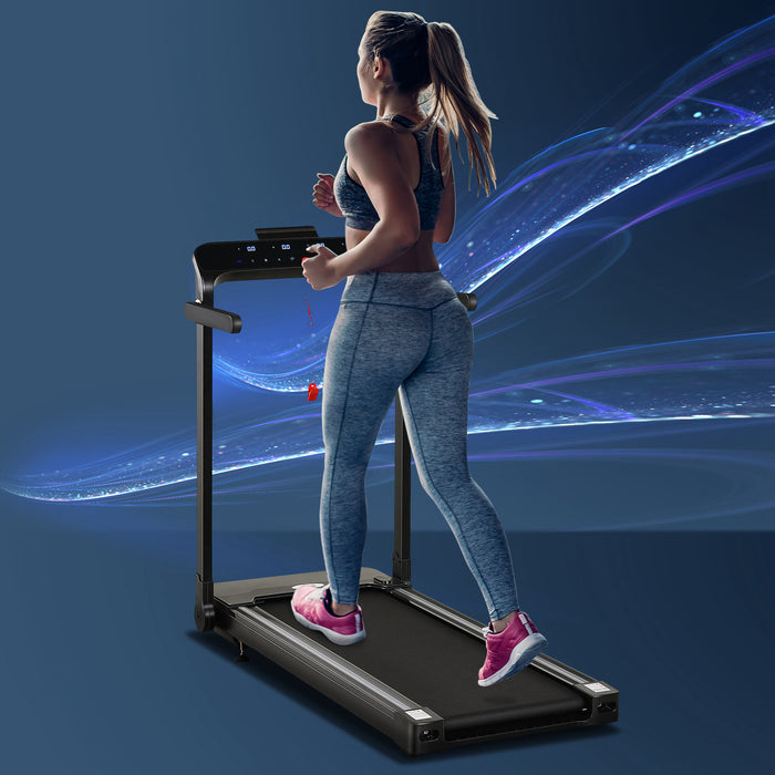 Running Treadmill - 600W Foldable Steel Motorised Treadmill Black