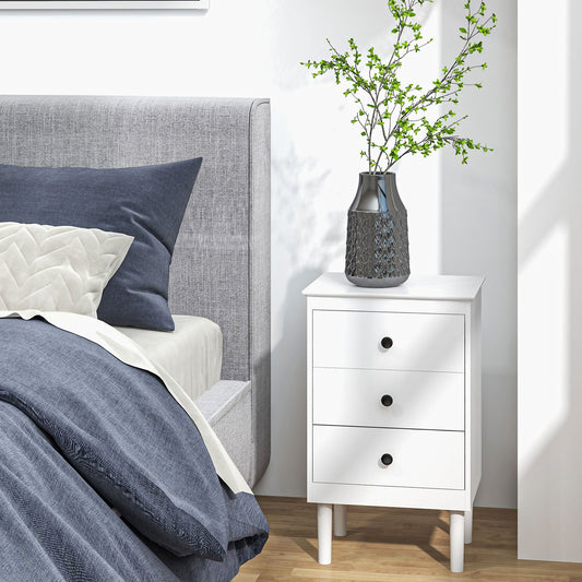 Bedside Table Set of 2, Bedside Cabinet w/ 3 Drawers, Modern Side Table