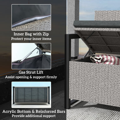 Rattan Garden Bench with Storage, Inner Bag, 151.5L Outdoor Bench