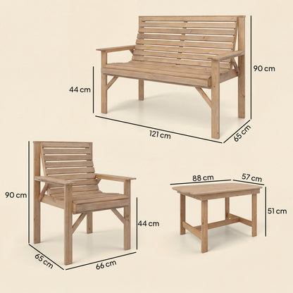 4 Seater Garden Furniture Sofa Set with Curved Seat, Natural Wood