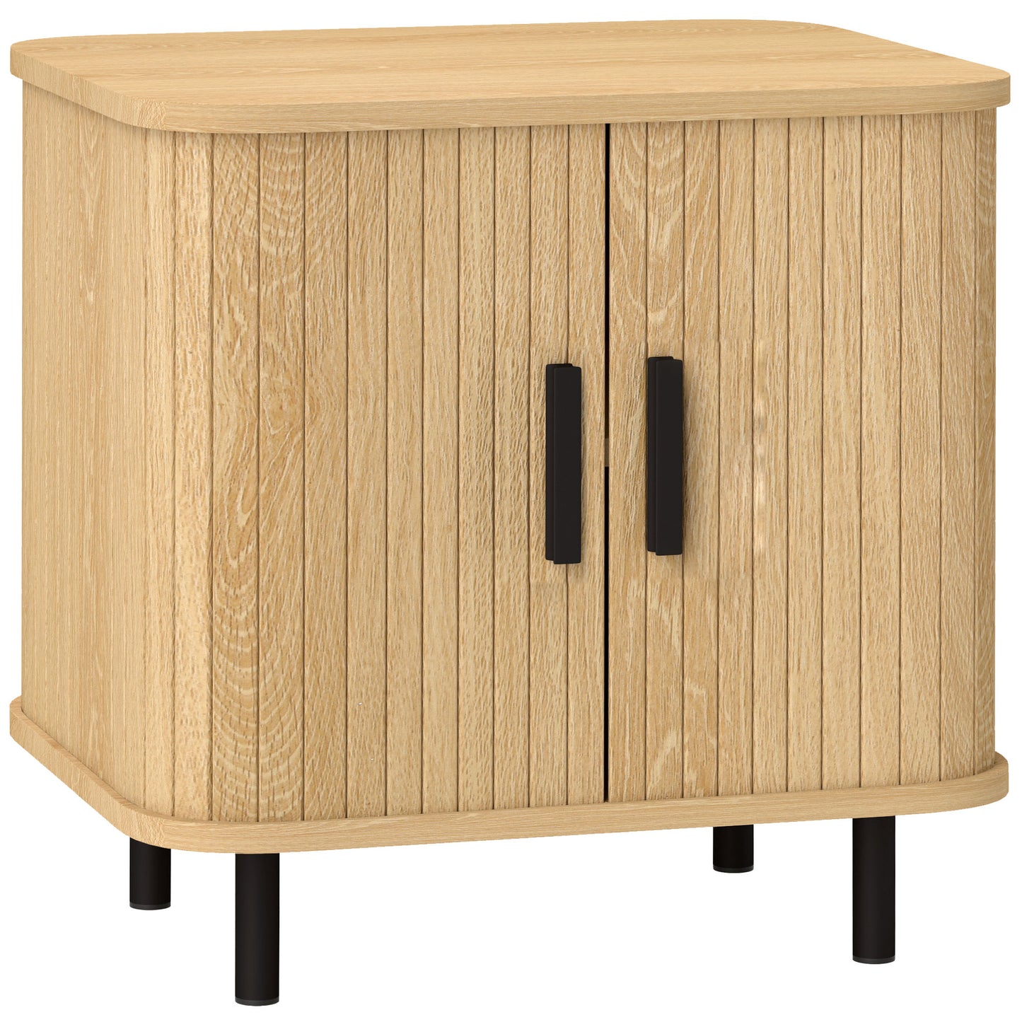 Nightstand with Sliding Doors and Metal Legs for Bedroom Oak Tone