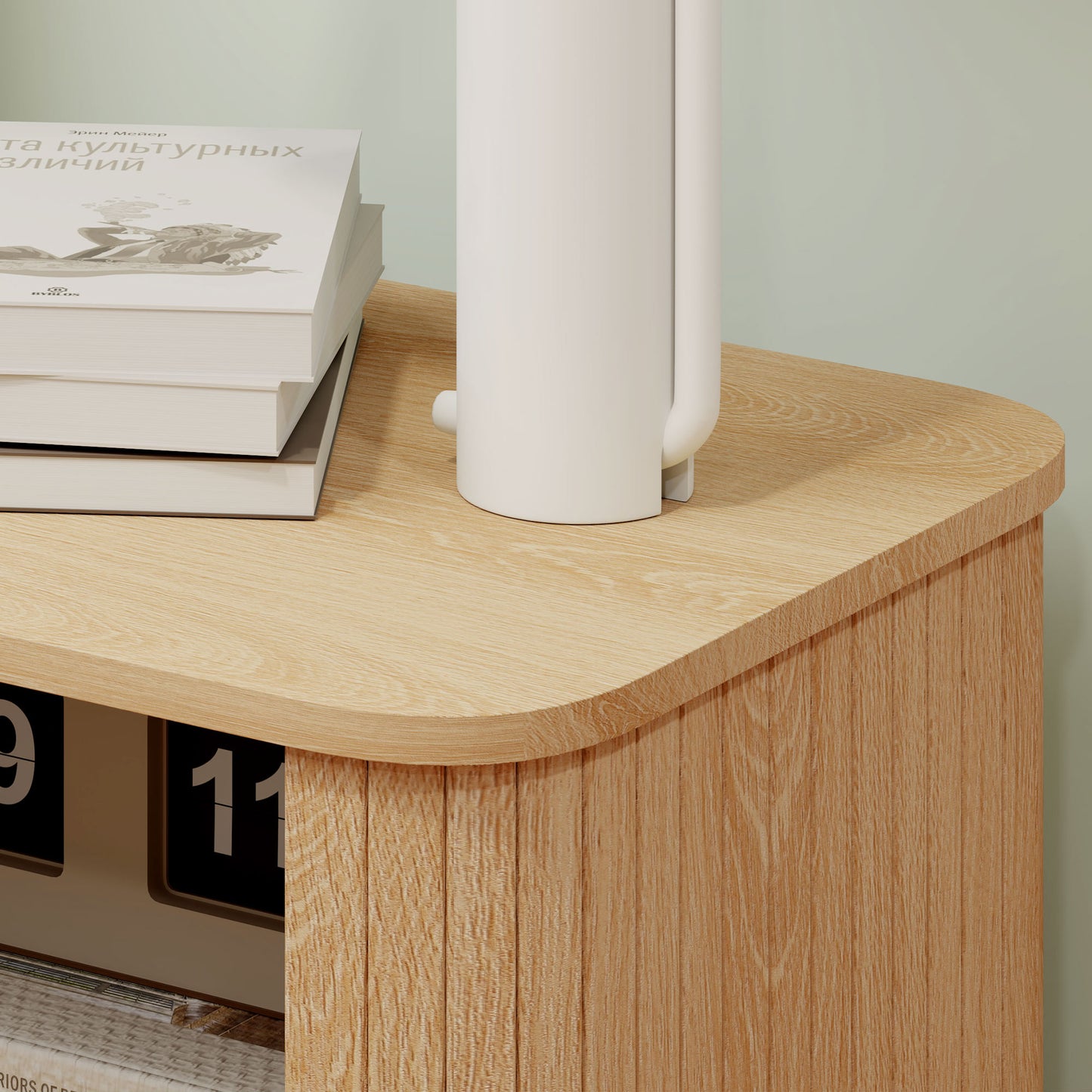 Nightstand with Sliding Doors and Metal Legs for Bedroom Oak Tone