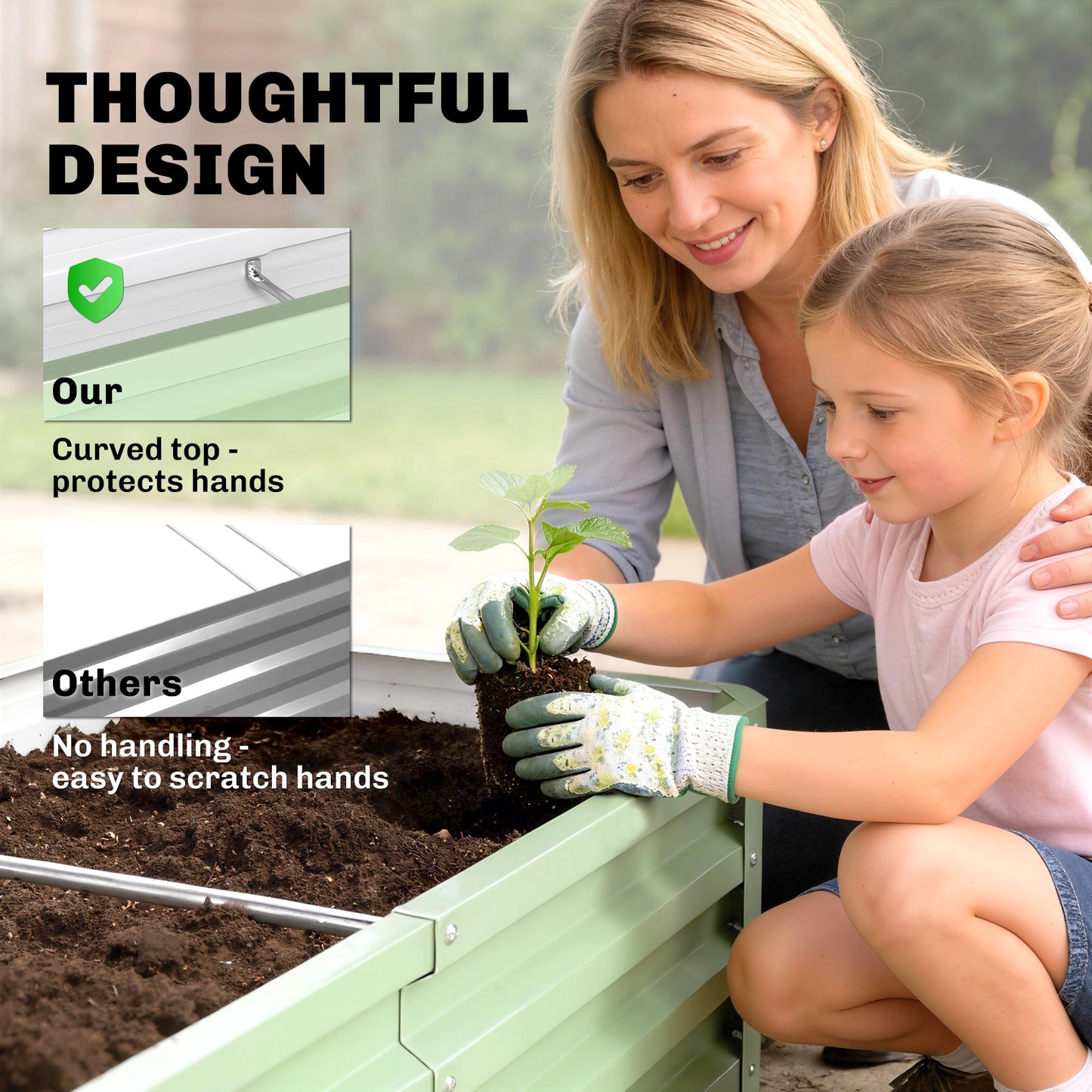 216L Raised Garden Bed, Galvanised Planter Box Outdoor with Open Bottom, Metal Raised Garden Bed Kit for Vegetables, Flowers and Herbs, 120 x 60 x 30.5cm, Light Green