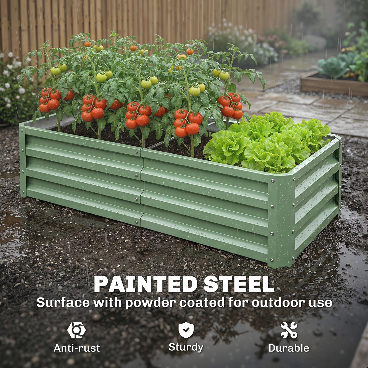 216L Raised Garden Bed, Galvanised Planter Box Outdoor with Open Bottom, Metal Raised Garden Bed Kit for Vegetables, Flowers and Herbs, 120 x 60 x 30.5cm, Light Green