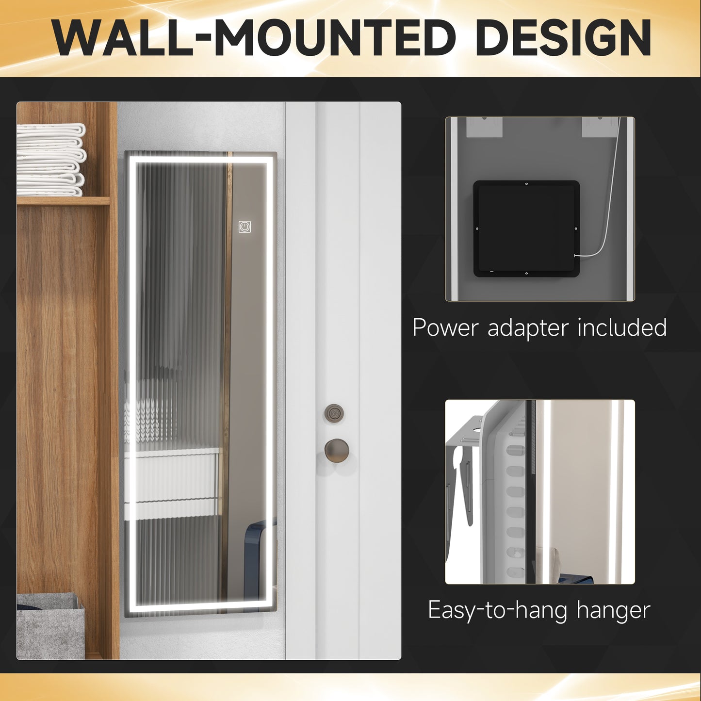 Dimming Full Length Mirror, 120 x 40cm Long Wall Mirror with 3 Colour LED, Smart Touch, Memory Function