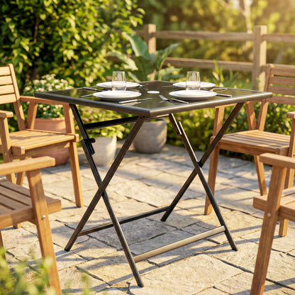 Folding Square Garden Dining Table with Parasol Hole