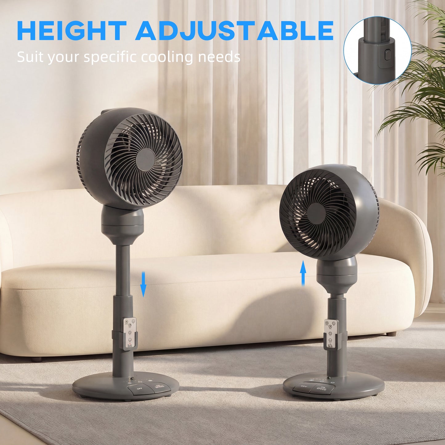 9" Pedestal Cooling Fan with Adjustable Speed and Mode, Grey