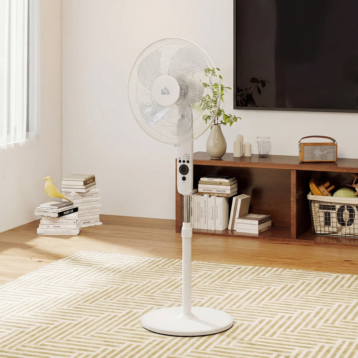 18" Pedestal Fan with Sleep Mode, Oscillating Standing Fan, White