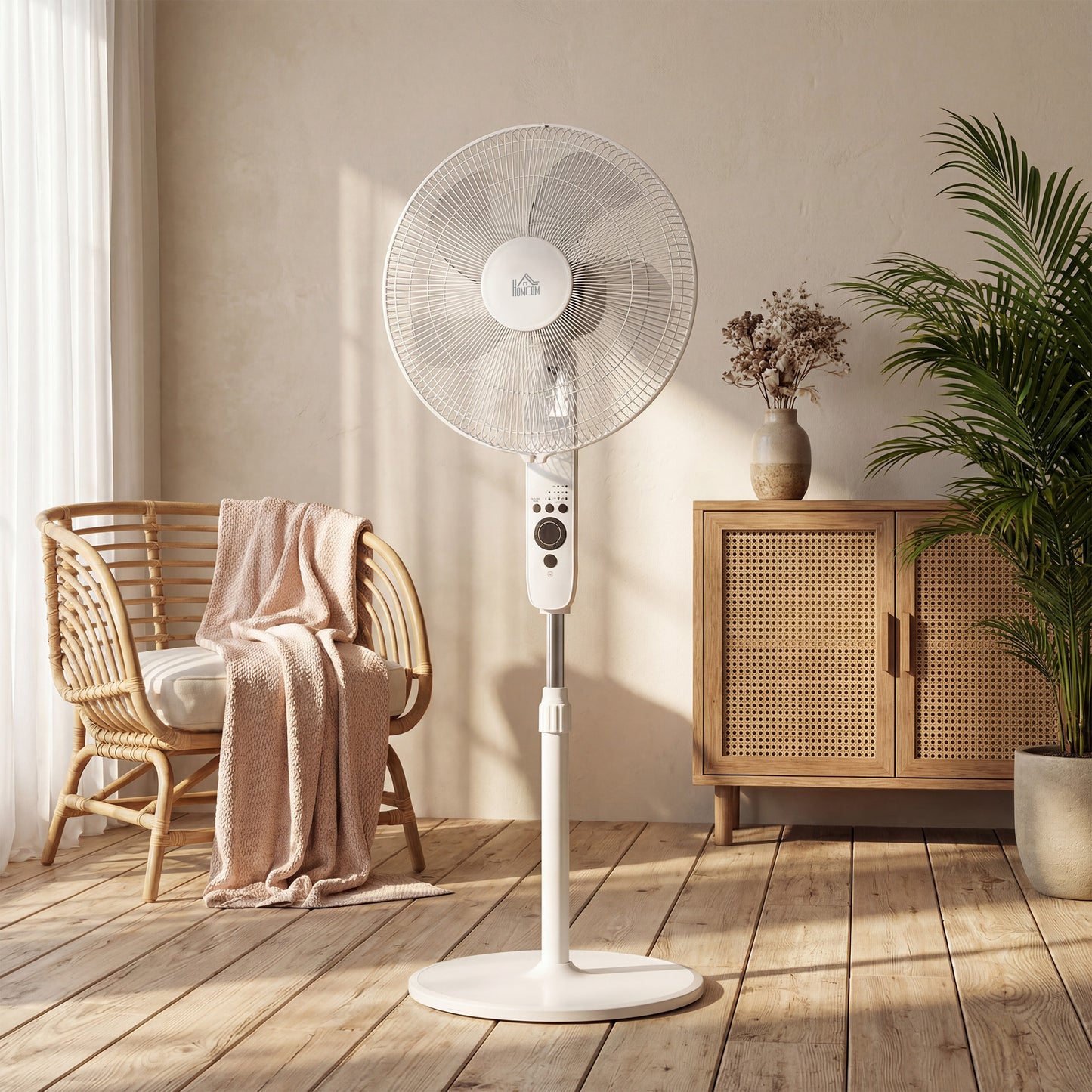 18" Pedestal Fan with Sleep Mode, Oscillating Standing Fan, White