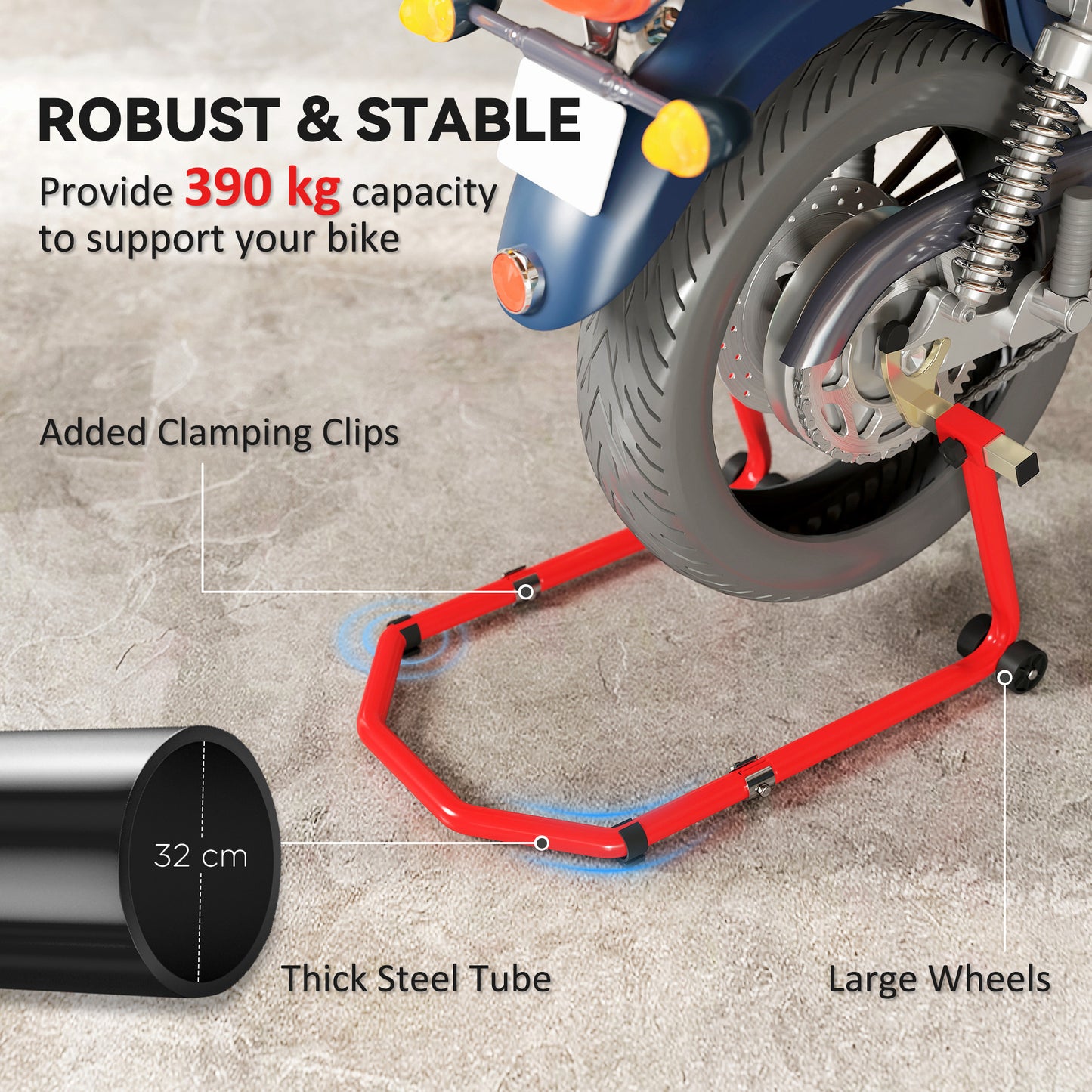 Motorcycle Stand, 390 kg Front/Rear Paddock Stand, Red