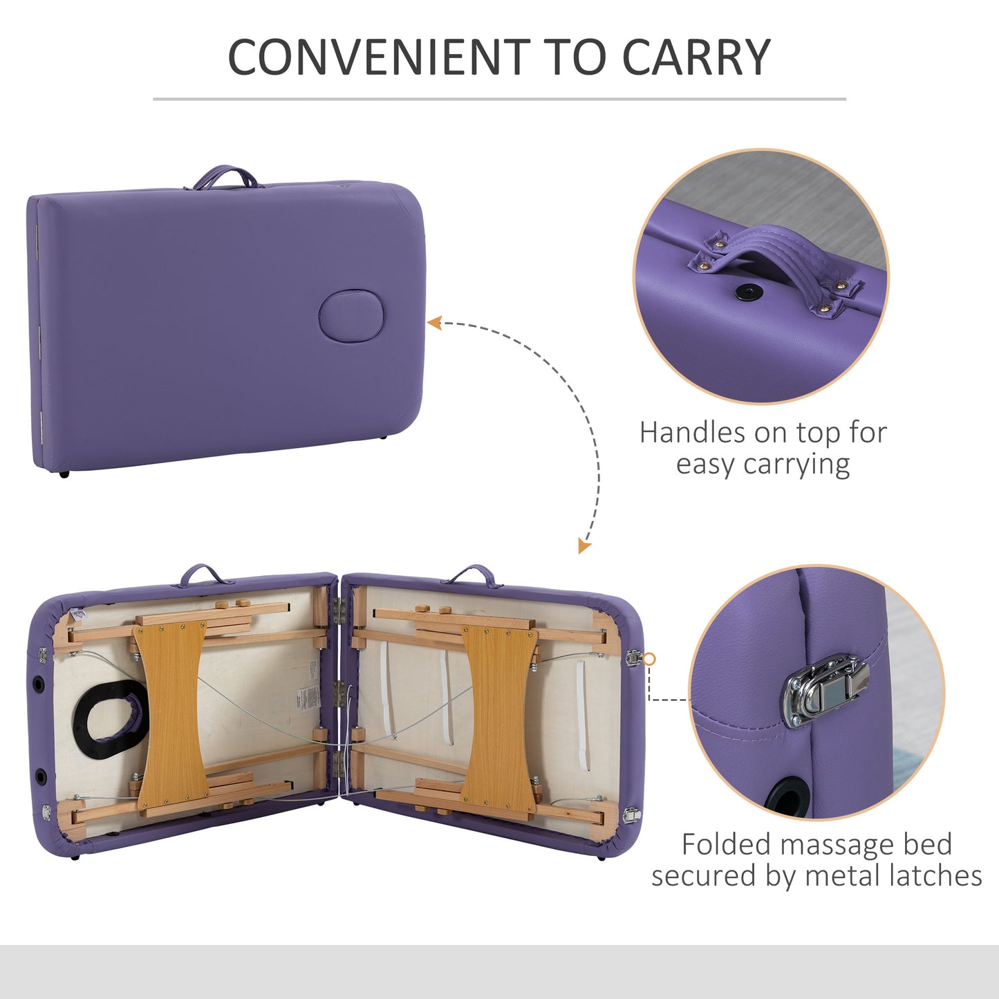 Wooden Folding Spa Beauty Massage Table w/ 2 Sections, Carry Bag, Purple