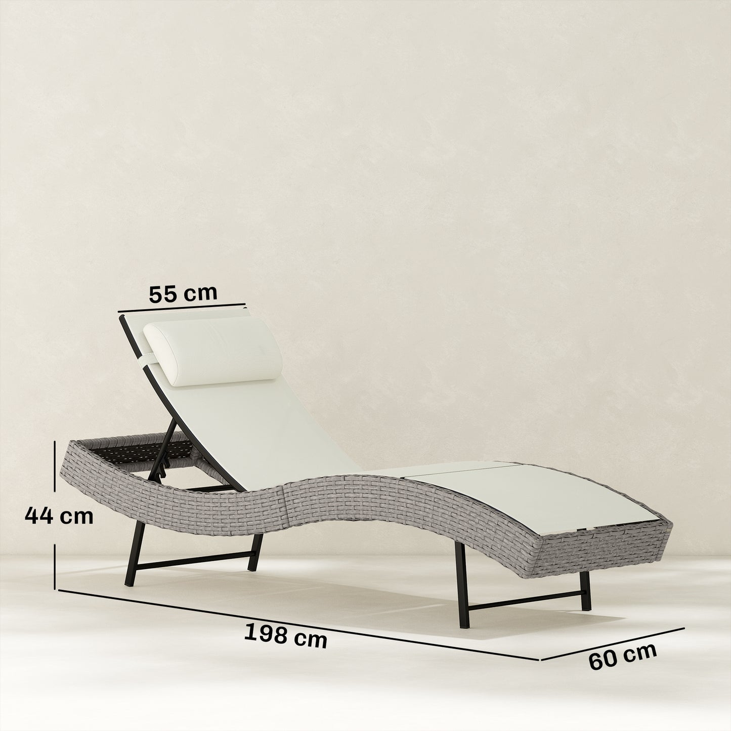 Rattan Sun Lounger with 5 Position Back, Texteline Seat, Cream